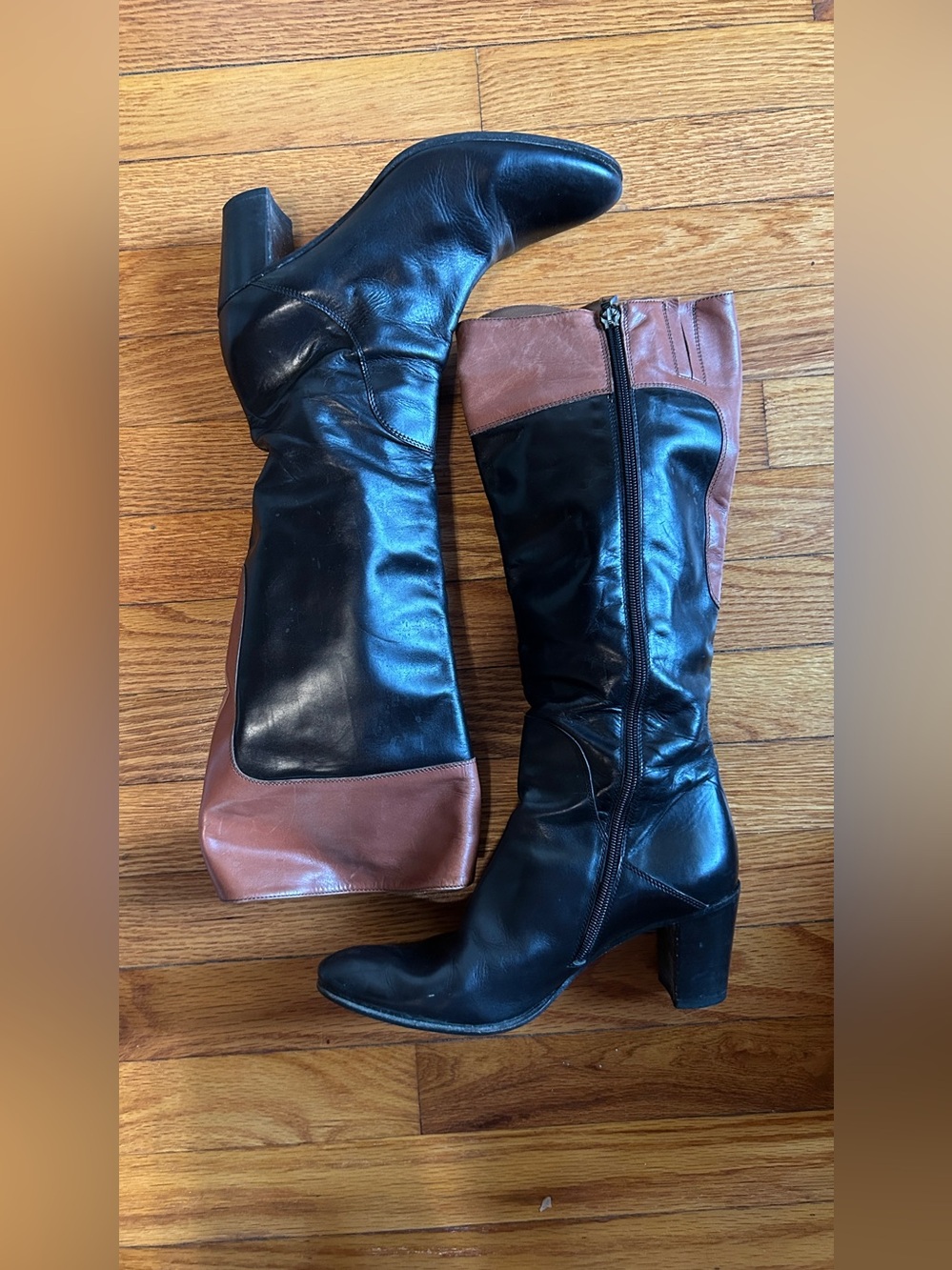 Botticelli Made in Italy Leather Knee High Boots Black Brown Women’s EU 38
